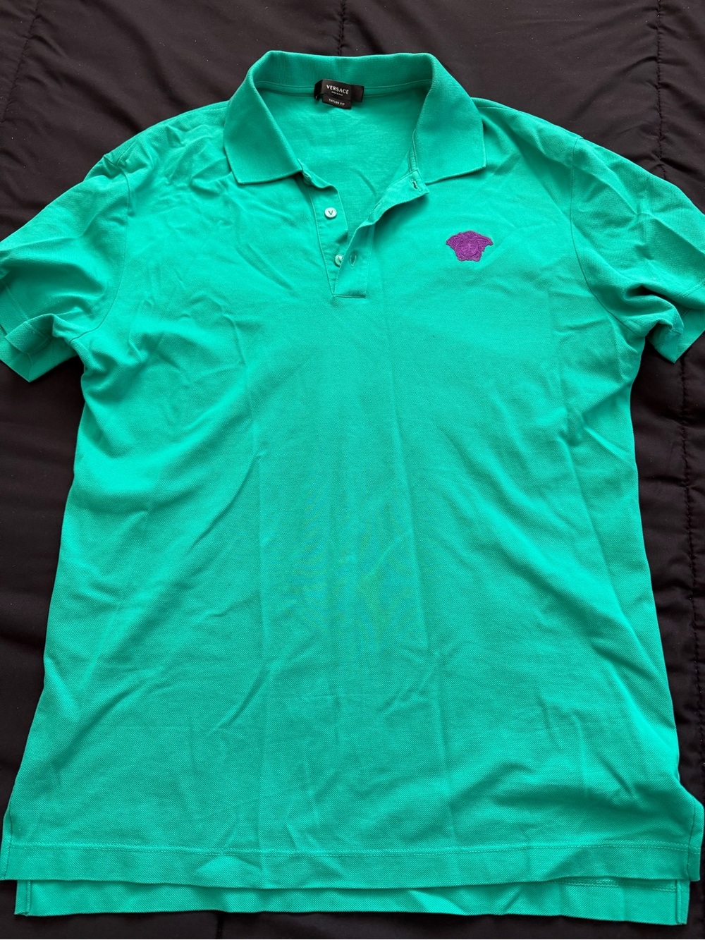 Versace Turquoise Polo with Purple Medusa Patch